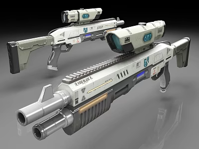 Futuristic Sci Fi Weapon Design With Dual Barrel Scope And Tactical Grip Features 3d model