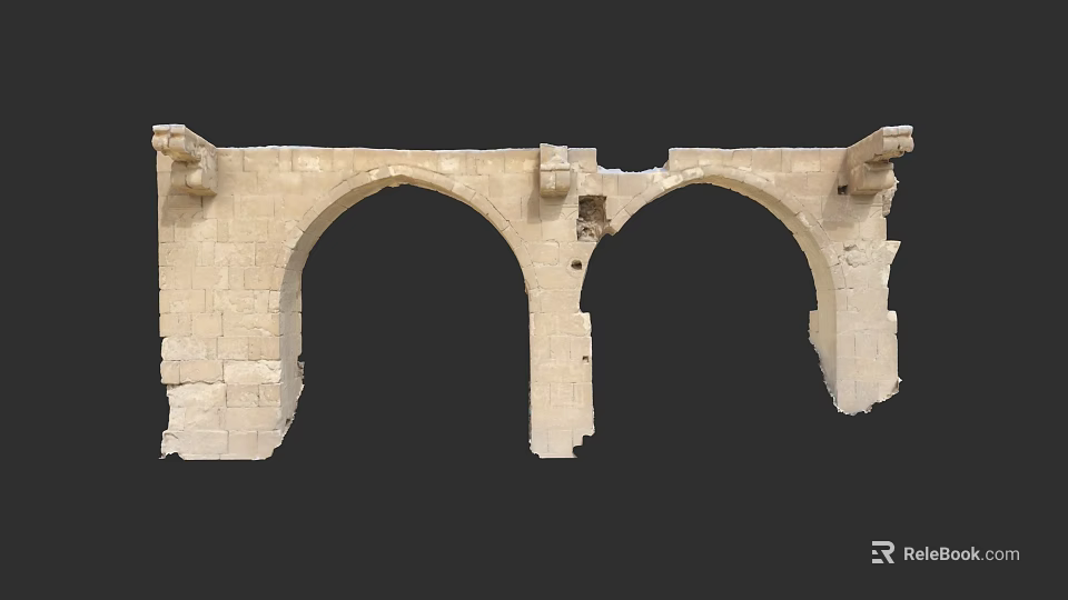 Ancient Stone Architecture With Double Arched Doorways And Historic Details 3d model 
