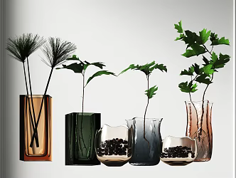 Modern vase with green plant ornaments 3d model