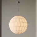 Beige Paper Spherical Pendant Light with Grid Pattern Hanging Against Grey Indoor Wall 3d model