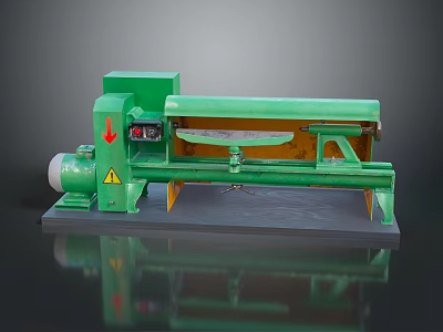 Green Industrial Machine With White Motor Warning Sign And Yellow Support Base 3d model