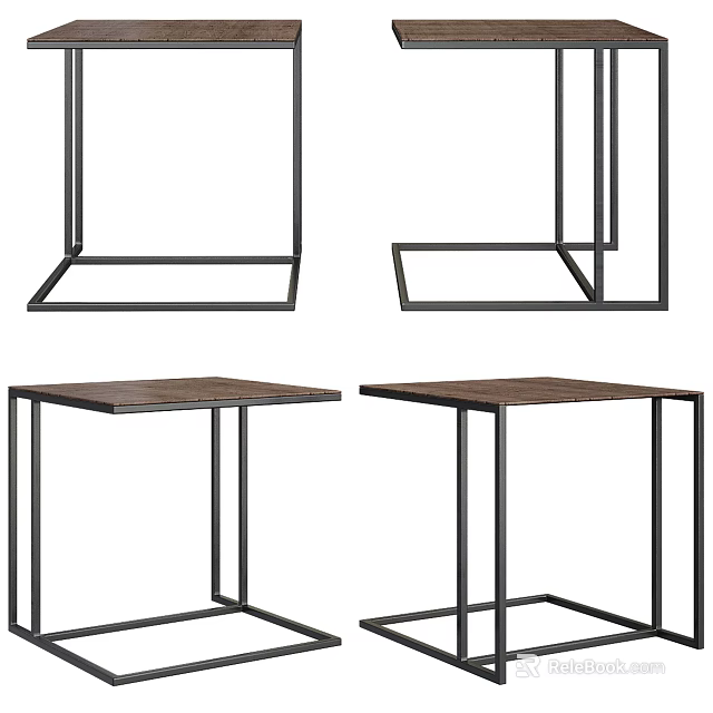 Modern Side Table With Metal Frame And Wooden Top In Stylish Contemporary Designs 3d model 