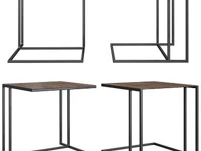 Modern Side Table With Metal Frame And Wooden Top In Stylish Contemporary Designs 3d model