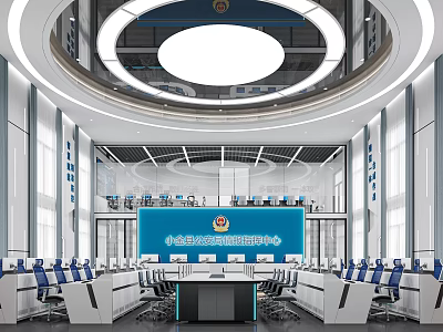 Modern Emergency Management Control Room Interior With Large Command Screen And Control Consoles 3d model