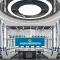 Modern Emergency Management Control Room Interior With Large Command Screen And Control Consoles