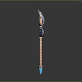 Mythical Decorative Scepter With Blue Moon Star And Golden Wings On Spiral Shaft