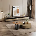Modern TV Stand In Living Room Interior With Decorative Items Wall Art And Floor Lamp