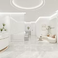 Bright Elegant Pure White Beauty Salon Interior Design With Comfortable Reception And Cozy Lounge Area