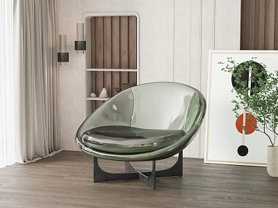 Transparent Acrylic Leisure Chair With Curved Design And Black Metal Base In Modern Living Room 3d model