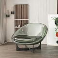 Transparent Acrylic Leisure Chair With Curved Design And Black Metal Base In Modern Living Room