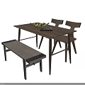 Wooden Dining Table Set With Chairs Bench Fruit Tray And Book 3d model