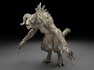 3D Fantasy Monster Creature With Horns Spikes And Sharp Claws In Menacing Stance 3d model
