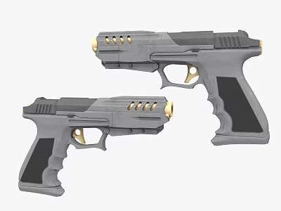 Two Gray Pistols With Black Grips And Gold Accents Design 3d model