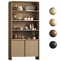 Natural Wood Sideboard Design With Open Shelves Plates Jars Vase Small Plant And Decorative Balls