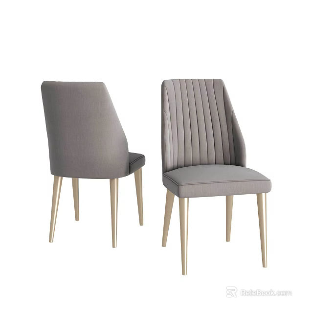 Elegant Gray Dining Chairs with Vertical Striped Backrest and Gold Metal Legs for Modern Interior 3d model 