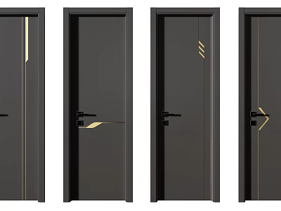 Black Swing Doors with Golden Decorative Lines and Modern Handle Designs for Home Interior 3d model