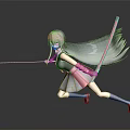 Anime Female Character With Long Black Hair Wielding Dual Swords In Action Pose