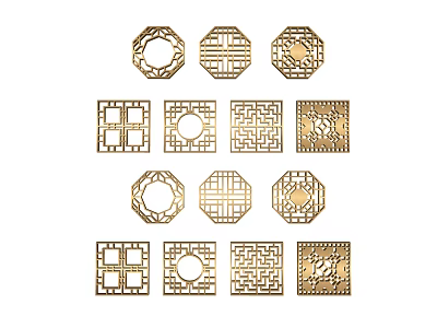 Architectural Elegant Traditional Lattice Windows With Various Classic Patterns And Ornate Designs 3d model