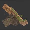 Modern Cliffside Scene With Ancient Ruins Stone Blocks And Green Vegetation