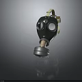Green Protective Gas Mask With Yellow Straps And Metallic Filter Design 3d model
