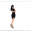 A Woman in Black Dress and High Heels Posing from Different Angles