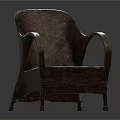 Wooden Textured Leisure Chair With Curved Armrests And Classic Surface Design