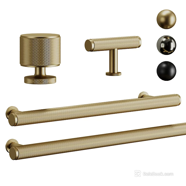 Brass Textured Door Handles With Various Styles Including Round And Bar Designs 3d model 