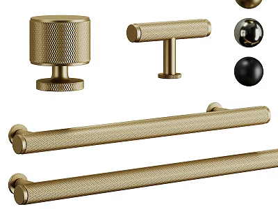Brass Textured Door Handles With Various Styles Including Round And Bar Designs 3d model