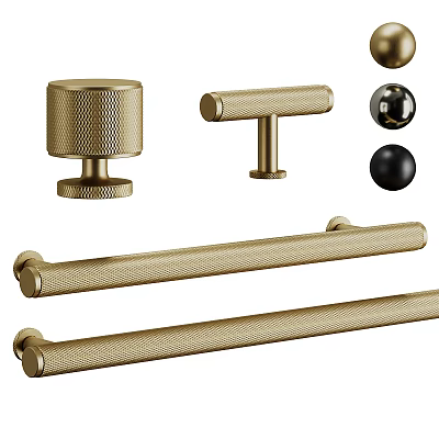 Brass Textured Door Handles With Various Styles Including Round And Bar Designs 3d model