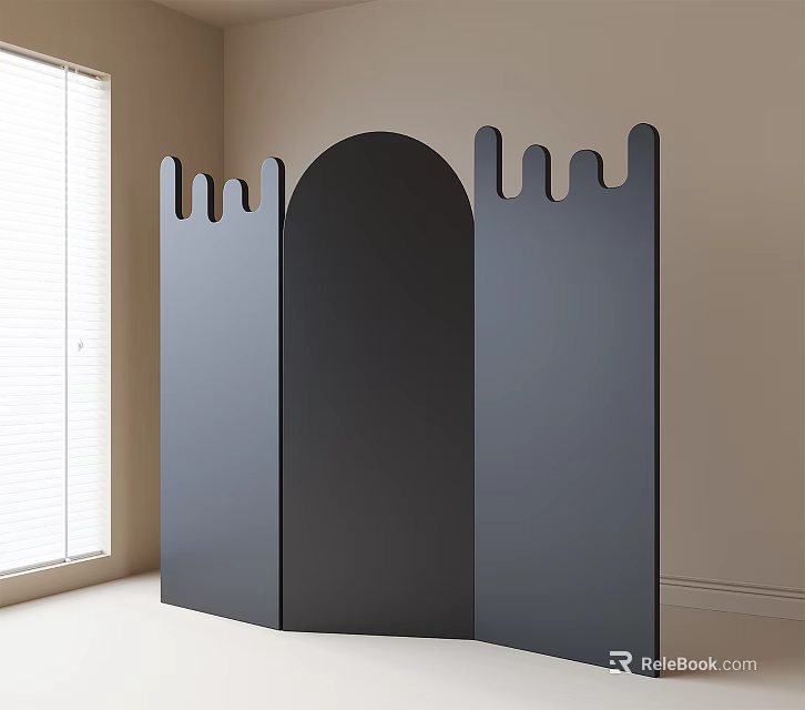 Modern Dark Three Panel Room Divider With Arched And Unique Top Design In Bright Interior 3d model