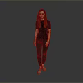 Woman in Black Top and Dark Pants with Green Shoes Standing Against Gray Background