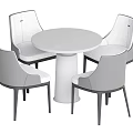 Modern White Round Dining Table With Four Gray Upholstered Chairs 3d model