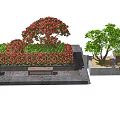 Scenic Landscape Seats With Stone Platform Red Flowers And Green Trees