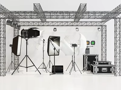 Commercial Studio Equipment Setup With Lighting Tripods Softboxes And Metal Truss 3d model