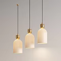 Modern Three Glass Pendant Lights With Gold Accents And Ribbed Shades For Interior Decor