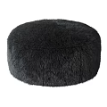 Black Furry Round Ottoman Soft Plush Footrest for Living Room Seating
