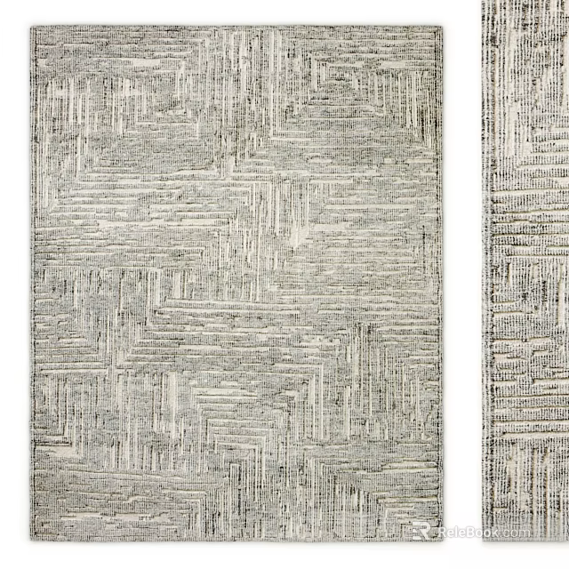 Gray Square Rug With Geometric Pattern And Woven Texture For Home Decor 3d model 