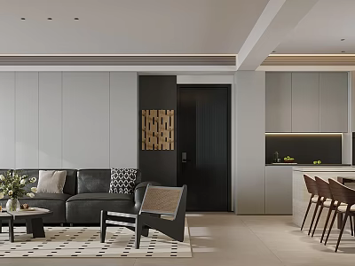 Modern Living Room Interior With Black Sofa Armchair Coffee Table And Golden Lattice Wall 3d model