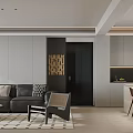 Modern Living Room Interior With Black Sofa Armchair Coffee Table And Golden Lattice Wall