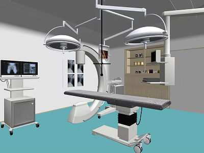 Modern Operating Room With Surgical Table Lights And X Ray Monitors 3d model