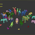 Various Animal Models With Horses Deer Bears Birds In Different Colors Arranged On Dark Background