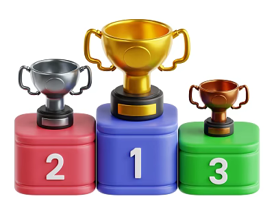 Decorative Ornament Set With Gold Silver Bronze Trophies On Colored Bases Number 1 2 3 3d model