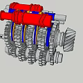 Mechanical Gear System With Red Blue Components And Silver Metal Structure 3d model