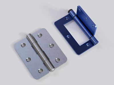 Silver And Blue Metal Hinges With Mounting Holes For Furniture Doors 3d model