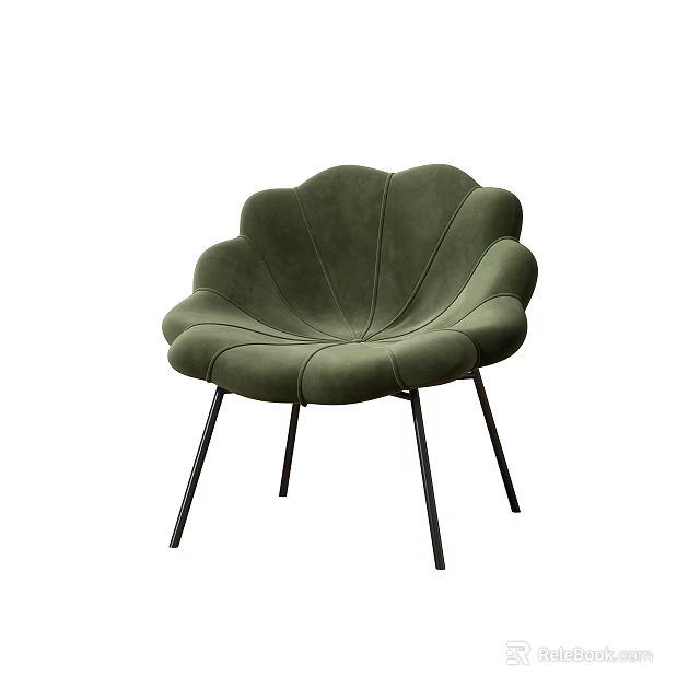 Modern Green Petal Shaped Accent Chair With Stylish Black Metal Legs 3d model 