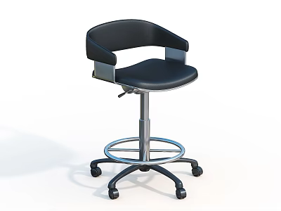 Laboratory Ergonomic Adjustable Black Leather Chair With Armrests And Wheels 3d model