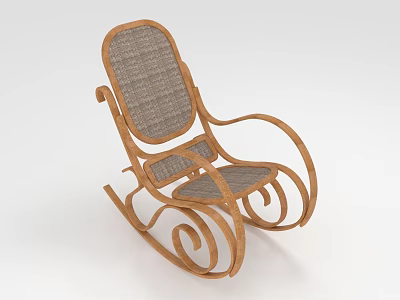 Stylish Wooden Rocking Leisure Chair Featuring Woven Seat Backrest And Curved Frame 3d model