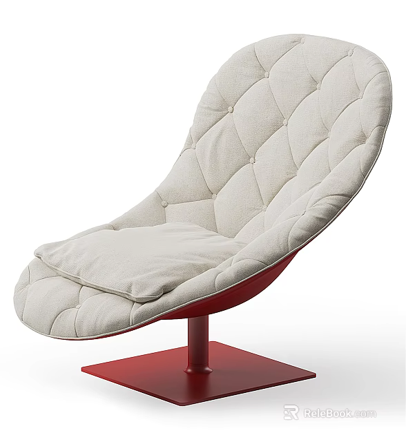 Beige Diamond Tufted Lounge Chair With Plush Cushion Red Metal Base And Modern Design 3d model 