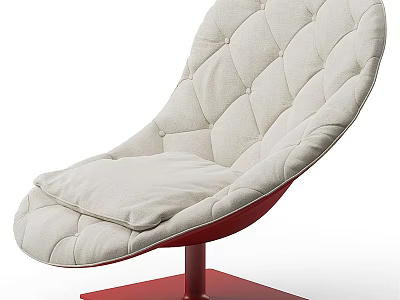 Beige Diamond Tufted Lounge Chair With Plush Cushion Red Metal Base And Modern Design 3d model