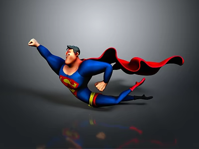 Superman Flying in Blue Suit With Red Cape and Yellow S Symbol 3d model